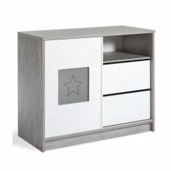Schardt Eco Star Wickelkommode Weiß/Driftwood 1 Schiebetür, 2 Schubkästen - Mit Wickelaufsatz -Kinderwagen schardt eco star wickelkommode ohne aufsatz gr 1