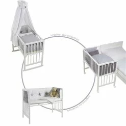 Schardt Multifunktionswiege 5 In 1 Buche Massiv Weiß Lackiert Mit Textiler Ausstattung Big Stars Beige -Kinderwagen schardt vario umbaumoeglichkeiten 3