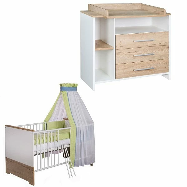 Schardt Eco Plus Sparset Inkl. Umbauseiten Wickelkommode & Kinderbett - Weiß/Halifax Eiche 1 Schardt Eco Plus Sparset Inkl. Umbauseiten Wickelkommode & Kinderbett - Weiß/Halifax Eiche