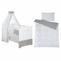 Schardt Sternchen Grau Bettset 4- Teilig Mit Bettwäsche, Himmel Und Nestchen