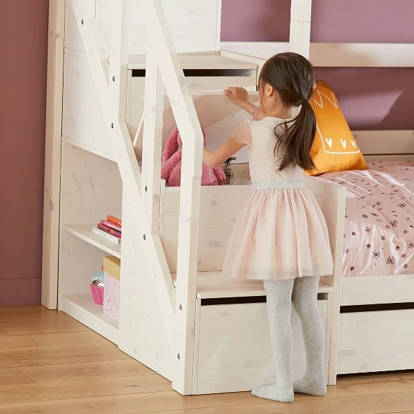 LIFETIME Halbhohes Hüttenbett The Hideout Mit Treppenmodul | Whitewash | 90x200 Cm 2 LIFETIME Halbhohes Hüttenbett The Hideout Mit Treppenmodul | Whitewash | 90x200 Cm – Bild 2