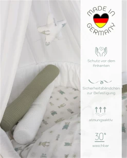 Mionido Stubenwagen Maxi Natur Pyjamabär Grün Mit Garnierung, Matratze Und Matratzenbezug -Kinderwagen v1 560 80 usp 1