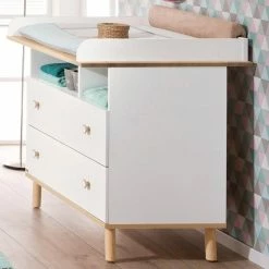 Paidi Ylvie Wickelkommode 2 Schubkästen Kreideweiß Mit Wickelkaufsatz - Schmale Ausführung