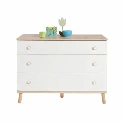 Paidi Ylvie Kommode Breit 3 Schubkästen Kreideweiß/Birke-Nachbildung - Front Wählbar