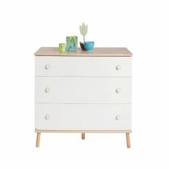 Paidi Ylvie Kommode Schmal 3 Schubkästen Kreideweiß/Birke-Nachbildung - Front Wählbar